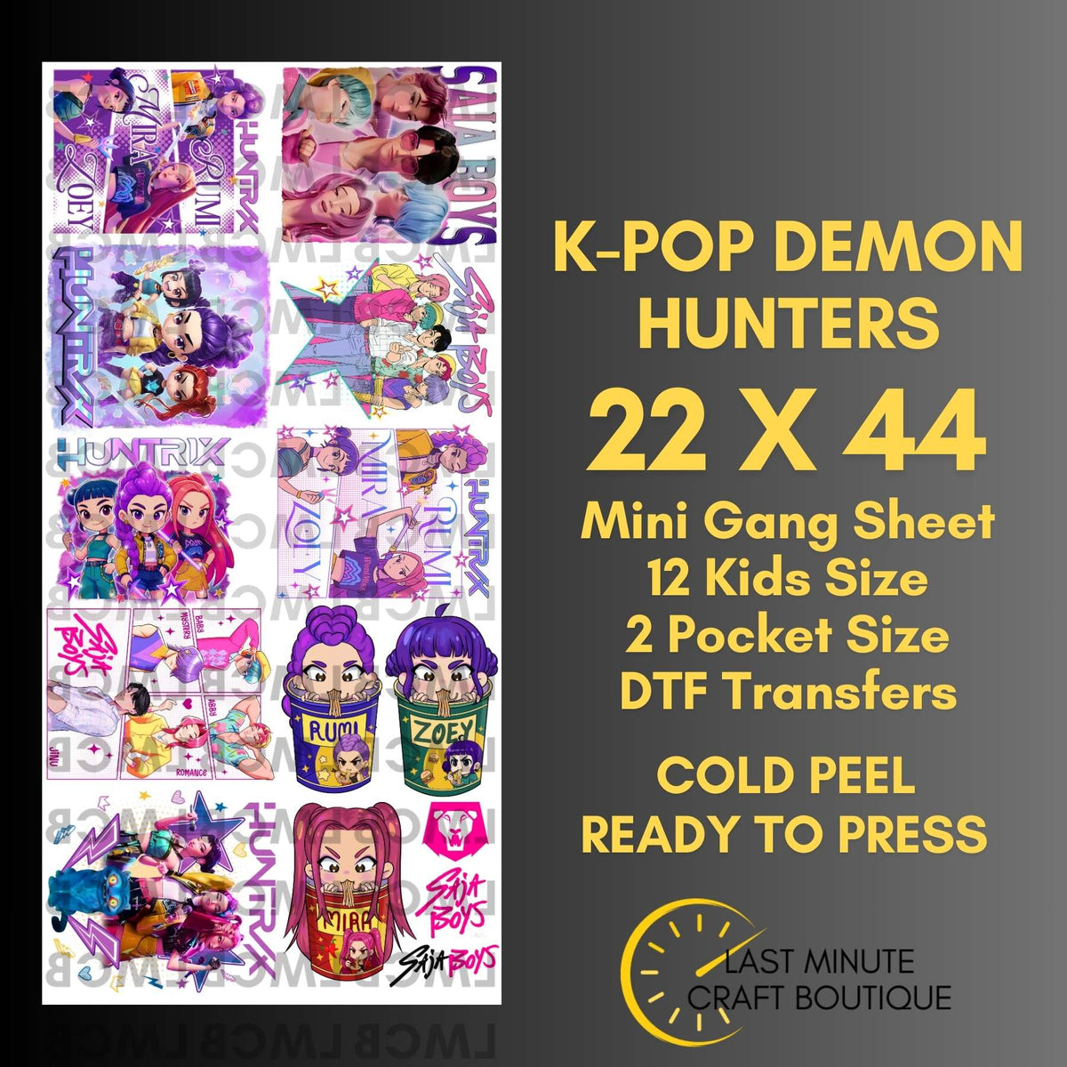 22x44 Mini Kpop Demon Hunters Gang Sheet 22x44 – Last Minute Craft Boutique