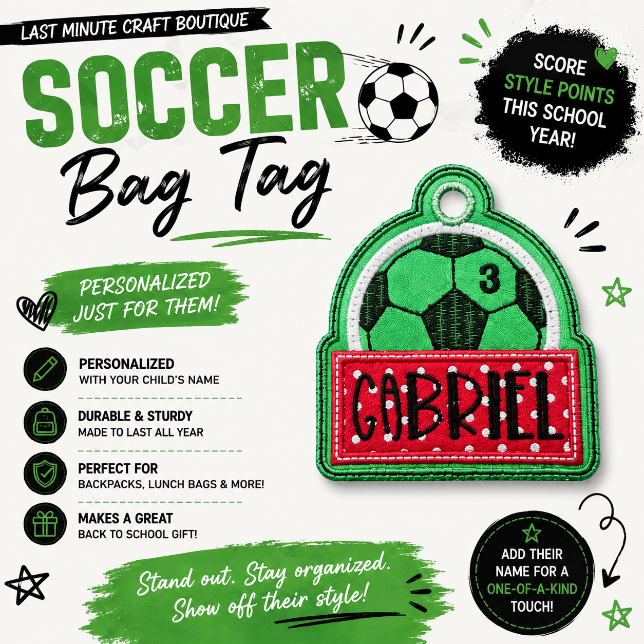 Embroidery- Soccer Bag Tag